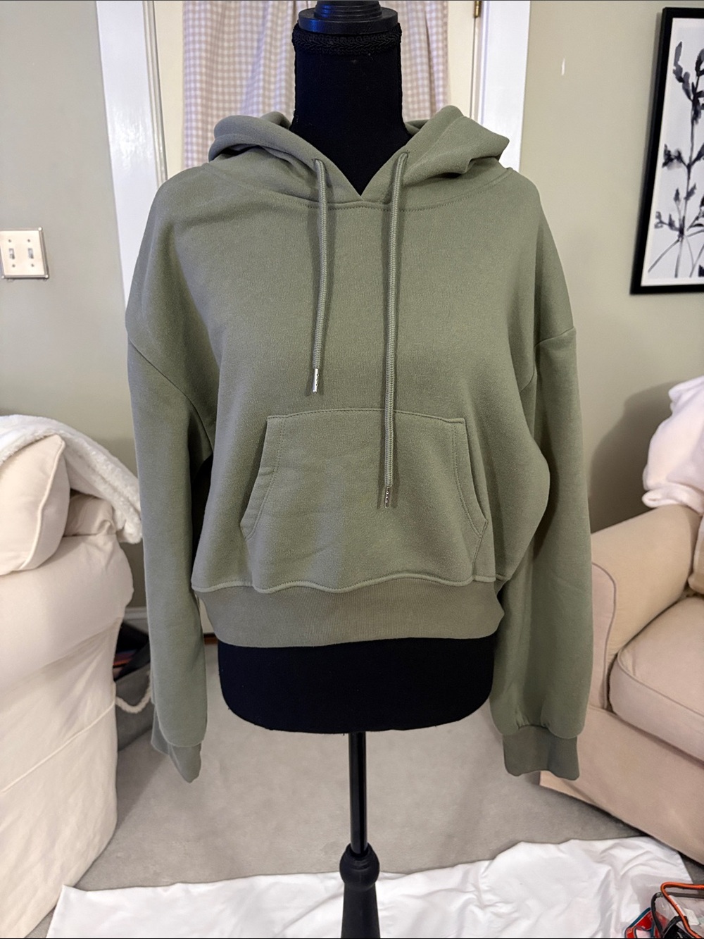 Cropped Olive Green Hoodie - Women